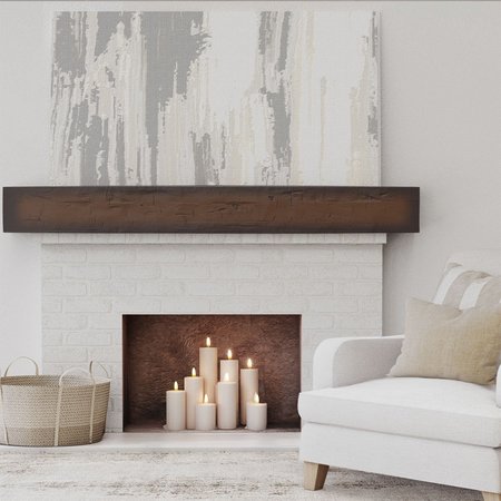 Ekena Millwork Hand Hewn Faux Wood Fireplace Mantel, Premium Mahogany, 6"H x 10"D x 84"W MANUHH06X10X84ZM